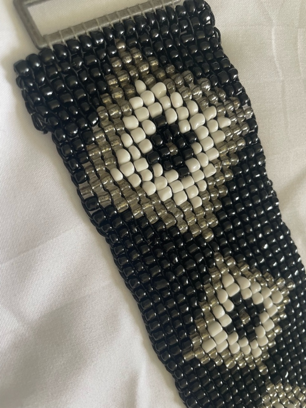 Vintage Black, White & Silver Beaded Eye-Pattern Belt